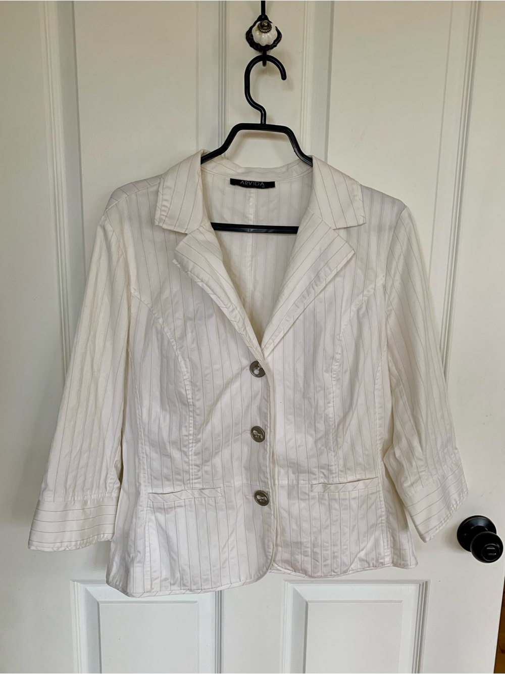 Ardiva Cream Pinstripe Women's Blazer Jacket